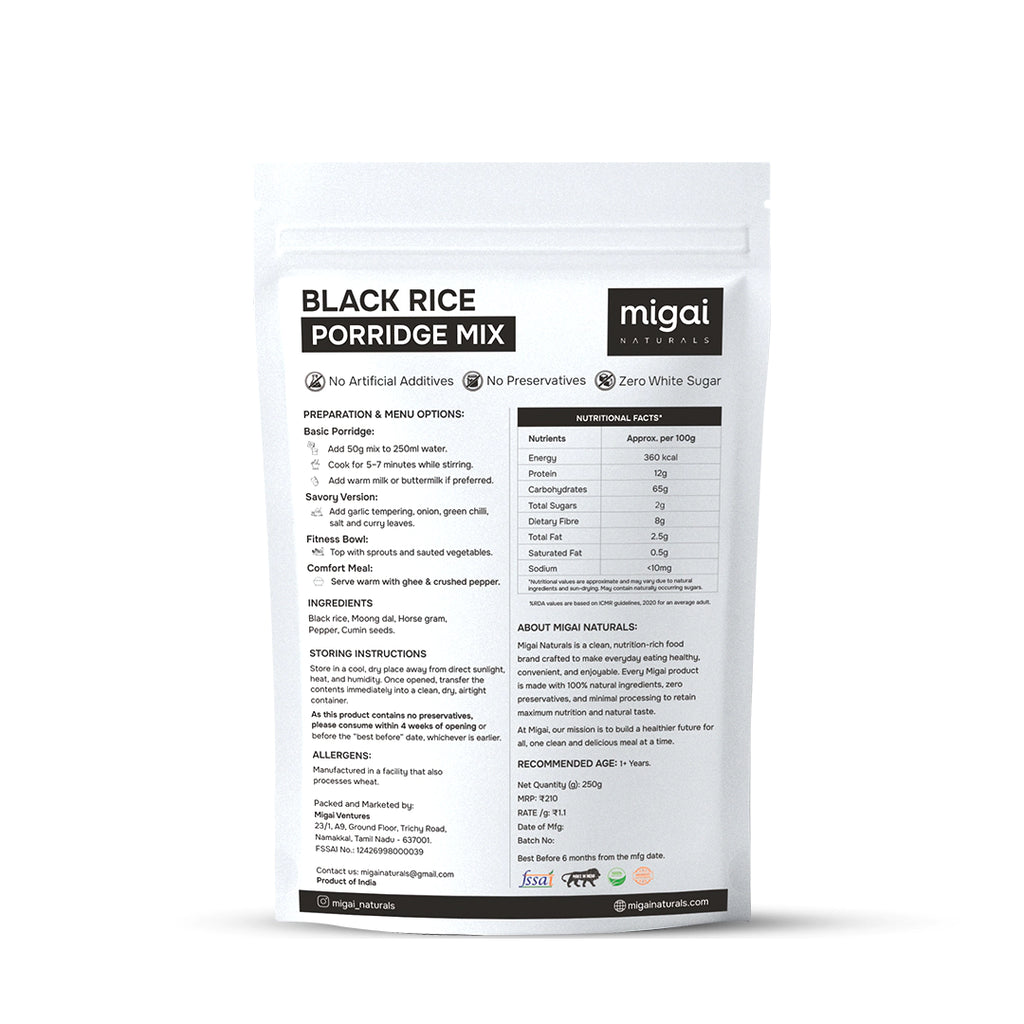 Black Rice with Moong Dal Protein-Rich Porridge Mix