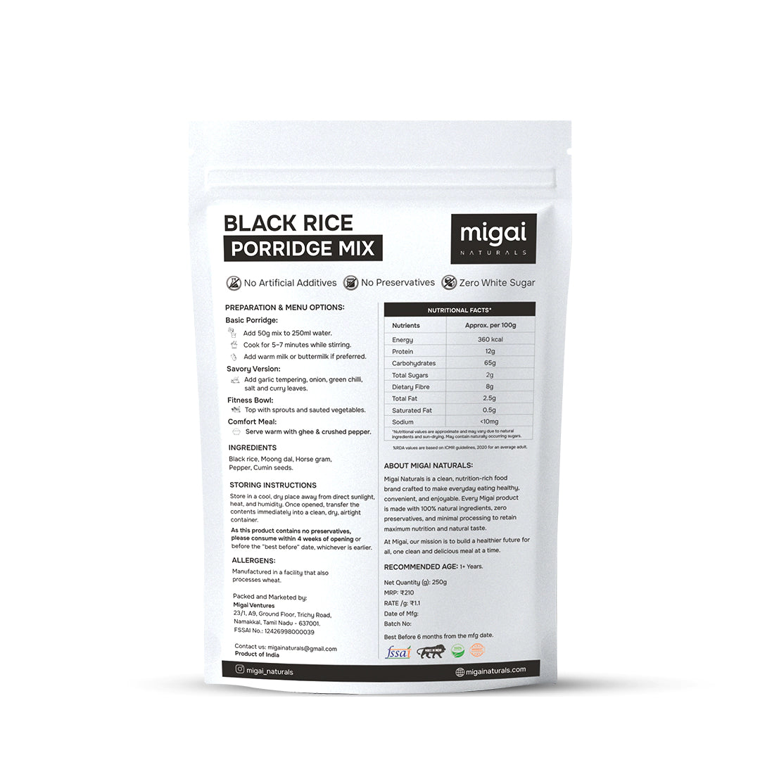 Black Rice with Moong Dal Protein-Rich Porridge Mix