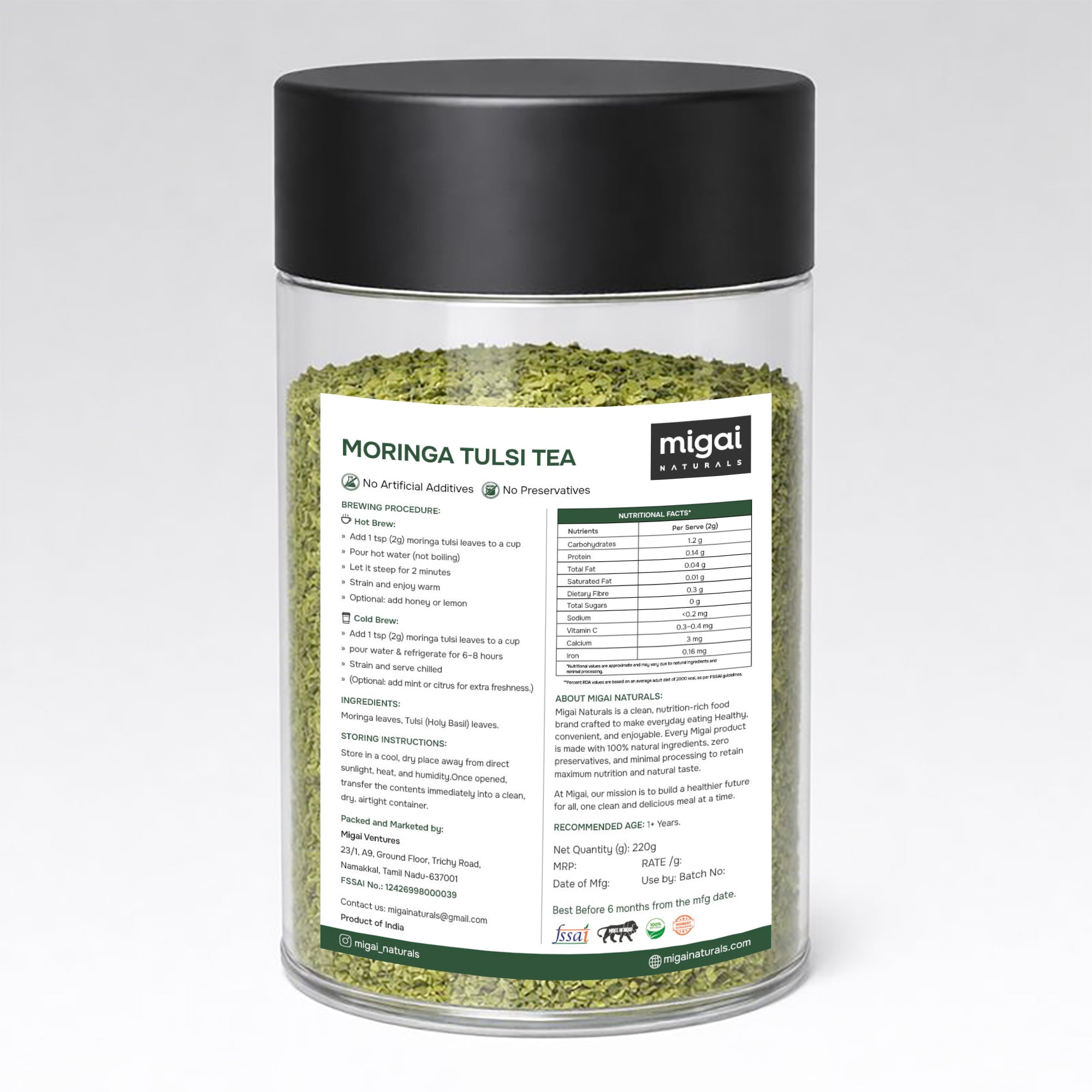 Moringa Tulsi Natural Tea - 100% Natural & Caffeine Free